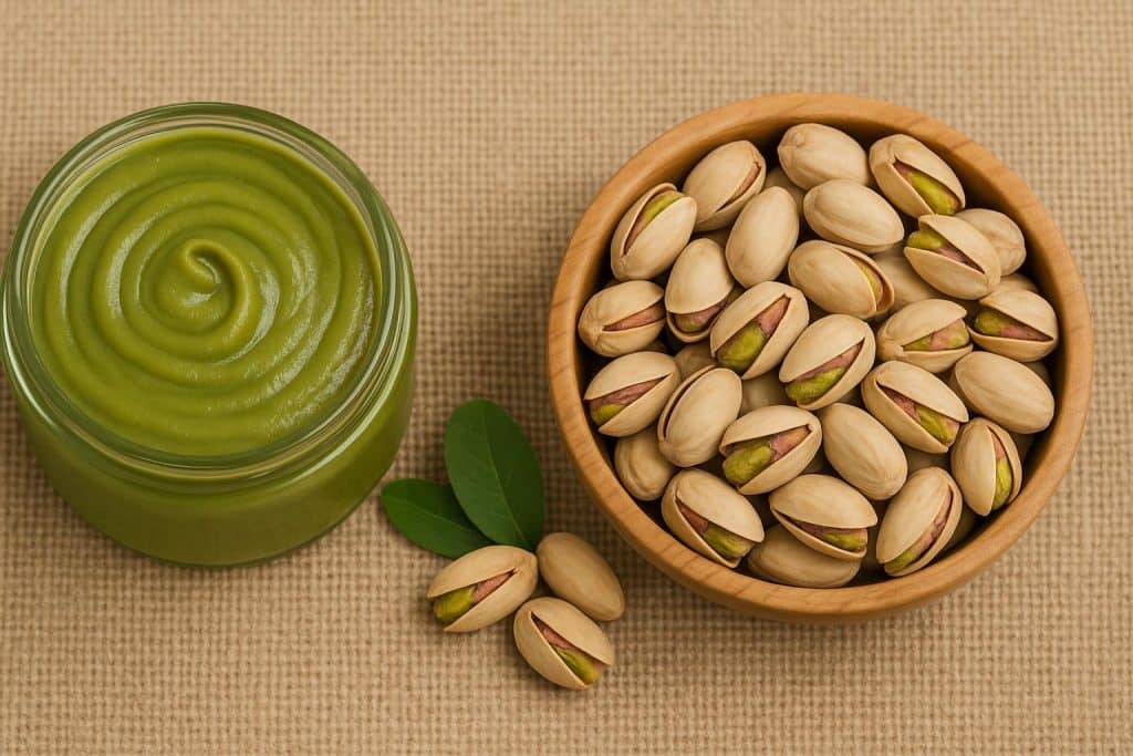 Pistachio Paste vs. Whole Pistachios: Nutritional Benefits and Industrial Uses in Food Manufacturing Pistachio paste and whole pistachios displayed side by side for nutritional and industrial comparison