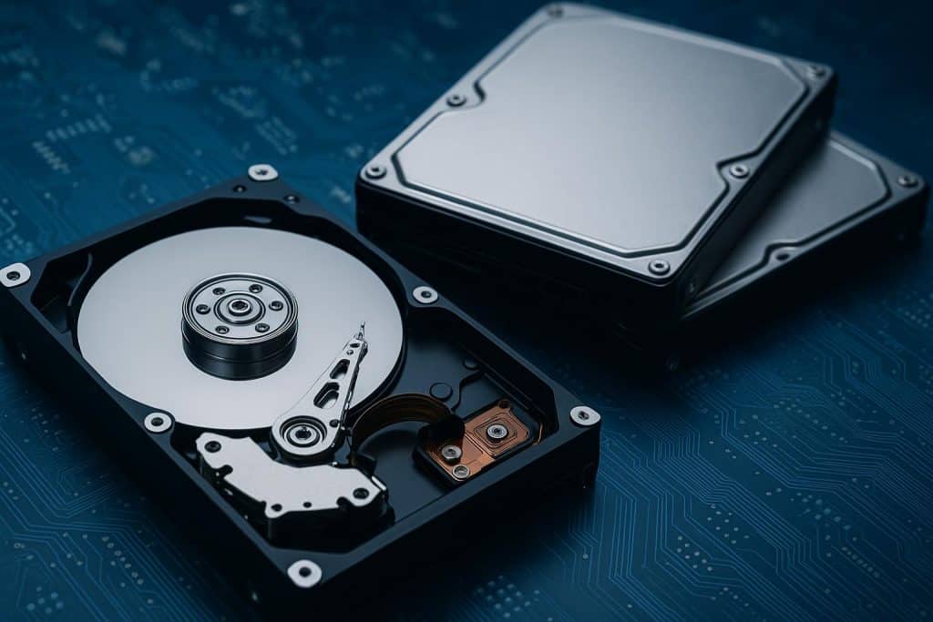 Modern data center showcasing high-capacity HDD storage racks and advanced storage hardware solutions
