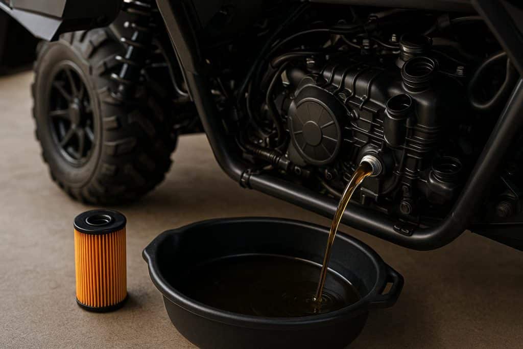 UTV maintenance with oil and filter highlighting benefits of a regular oil change schedule