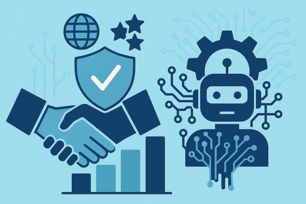 Abstract illustration showing AI technology and business structure to highlight trust in modern economy