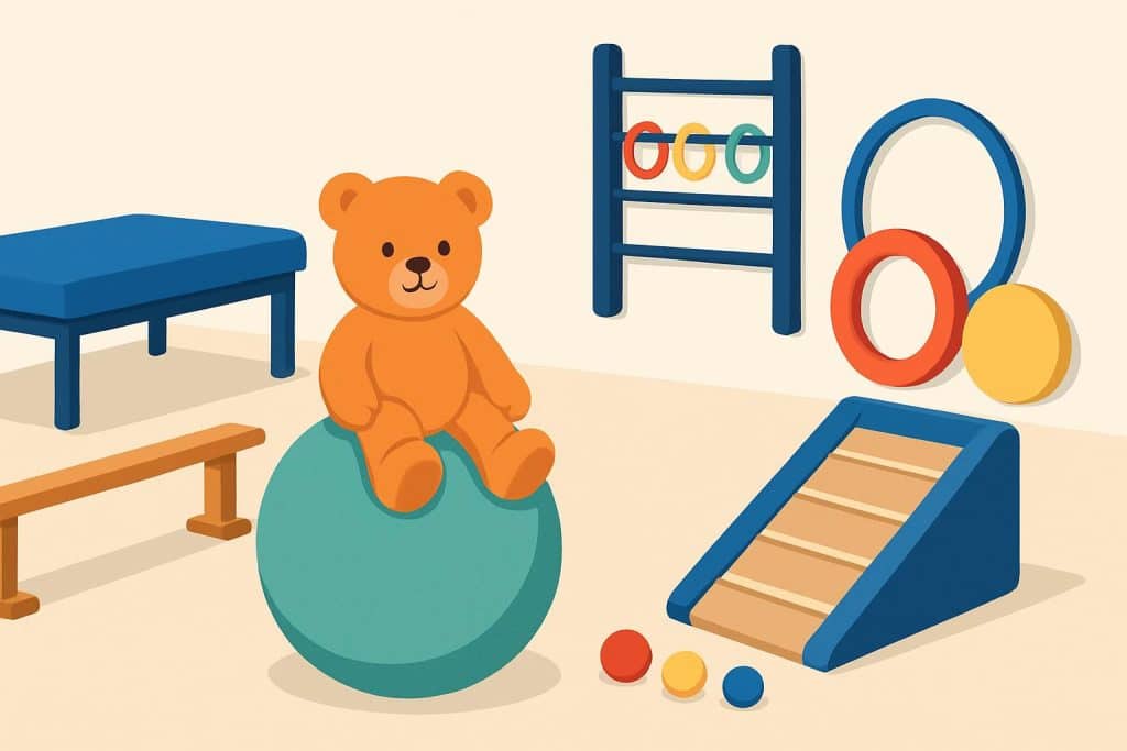 Physical Therapy for Kids Child receiving physical therapy exercises with therapist in a pediatric rehabilitation clinic