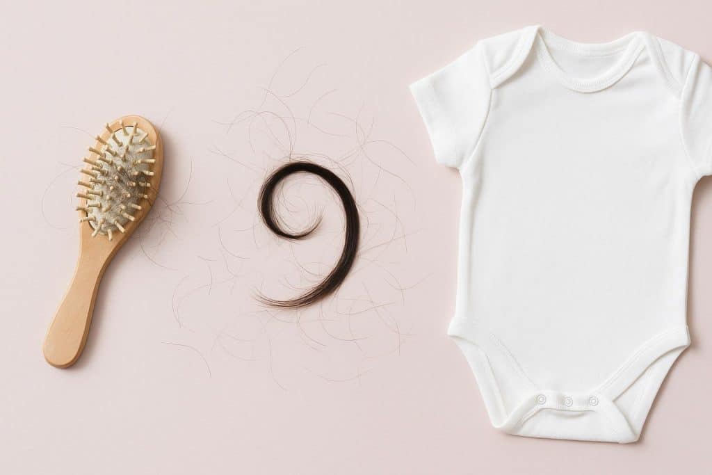 Woman brushing thinning hair, postpartum hair loss recovery tips in Singapore, after pregnancy