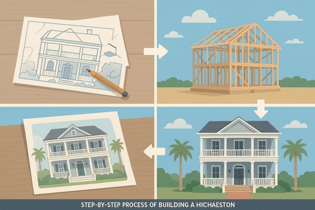 Luxury home exterior under construction in Charleston showcasing modern architectural design features