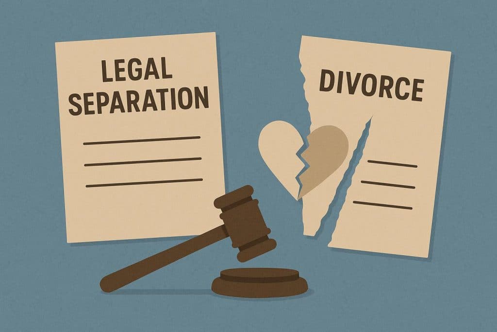 Gavel and legal documents symbolizing the distinction between legal separation and divorce