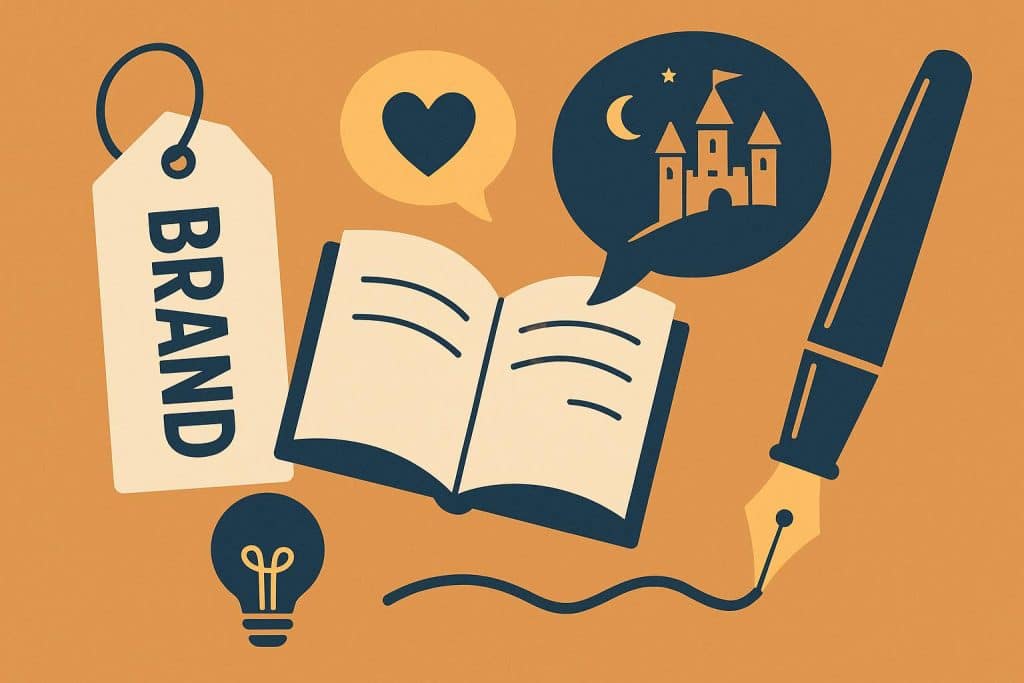 Visual representation of brand storytelling concepts with engaging graphics and marketing icons
