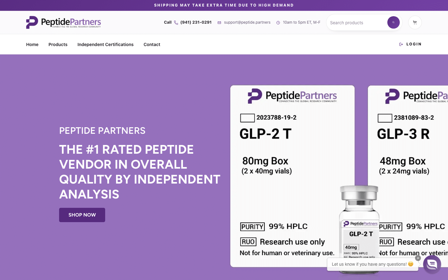 Peptide Partners homepage screenshot
