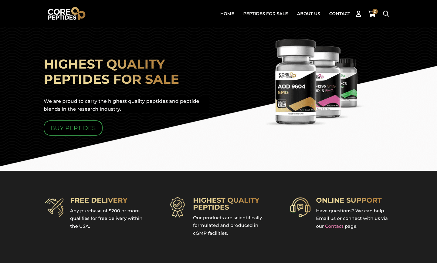 Core Peptides homepage screenshot