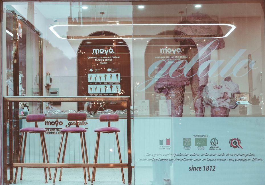modern ice cream shop in a historic storefront