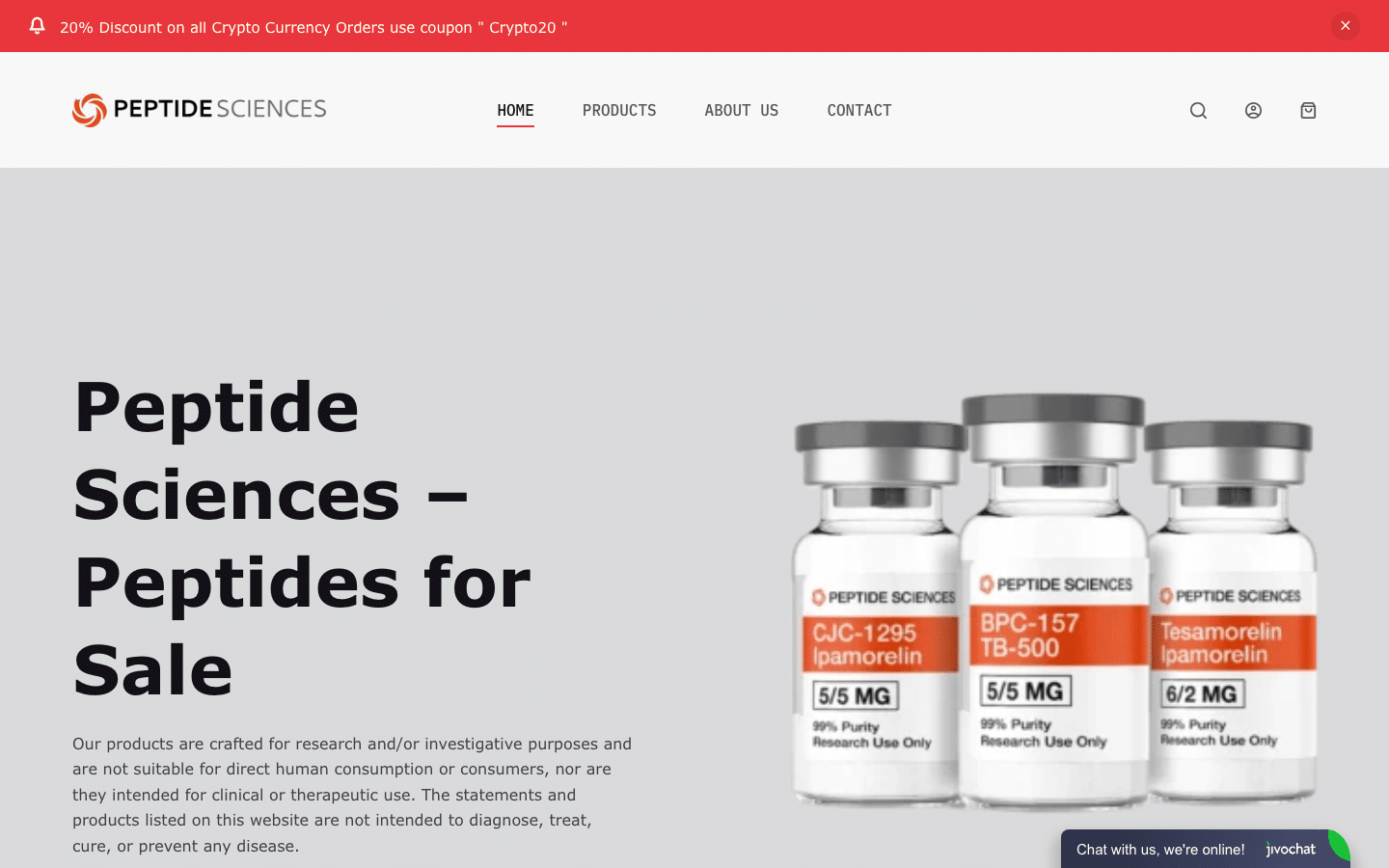 Peptide Sciences homepage screenshot