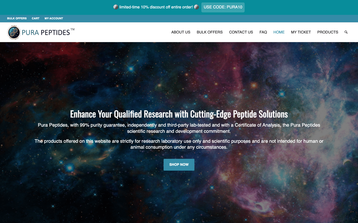 Pura Peptides homepage screenshot