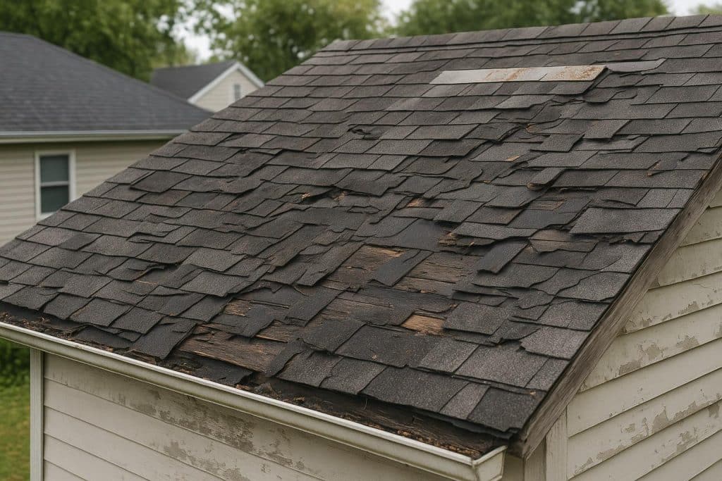 Common Roofing Problems That Signal It’s Time for a Major Upgrade Damaged shingle roof with visible leaks and wear indicating need for major roofing upgrade