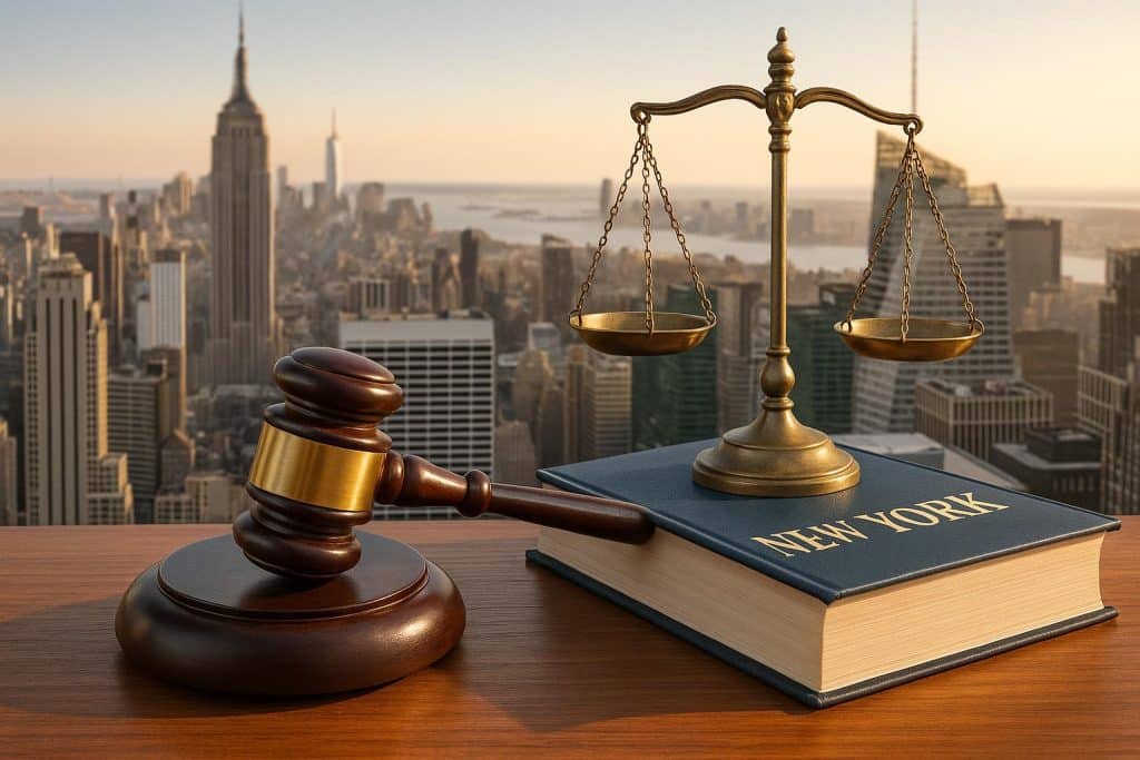Top 6 Personal Injury Law Firms in New York New York skyline with highlighted law firm buildings representing top personal injury attorneys
