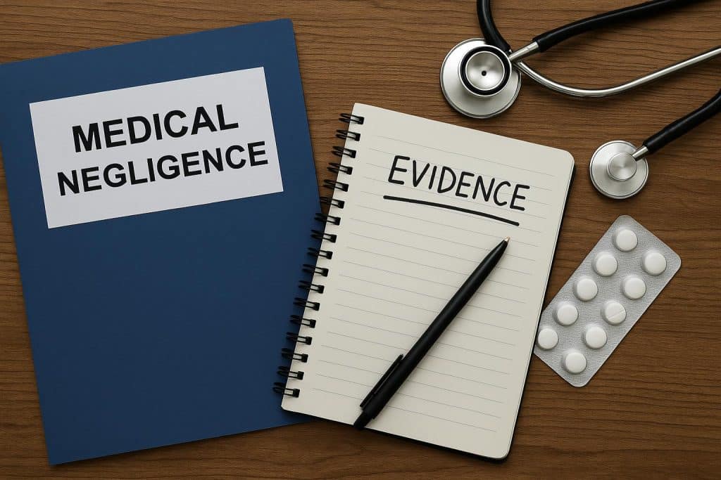 What Patients Should Document After Suspected Medical Negligence Medical paperwork and notes on a desk, highlighting documentation after suspected negligence