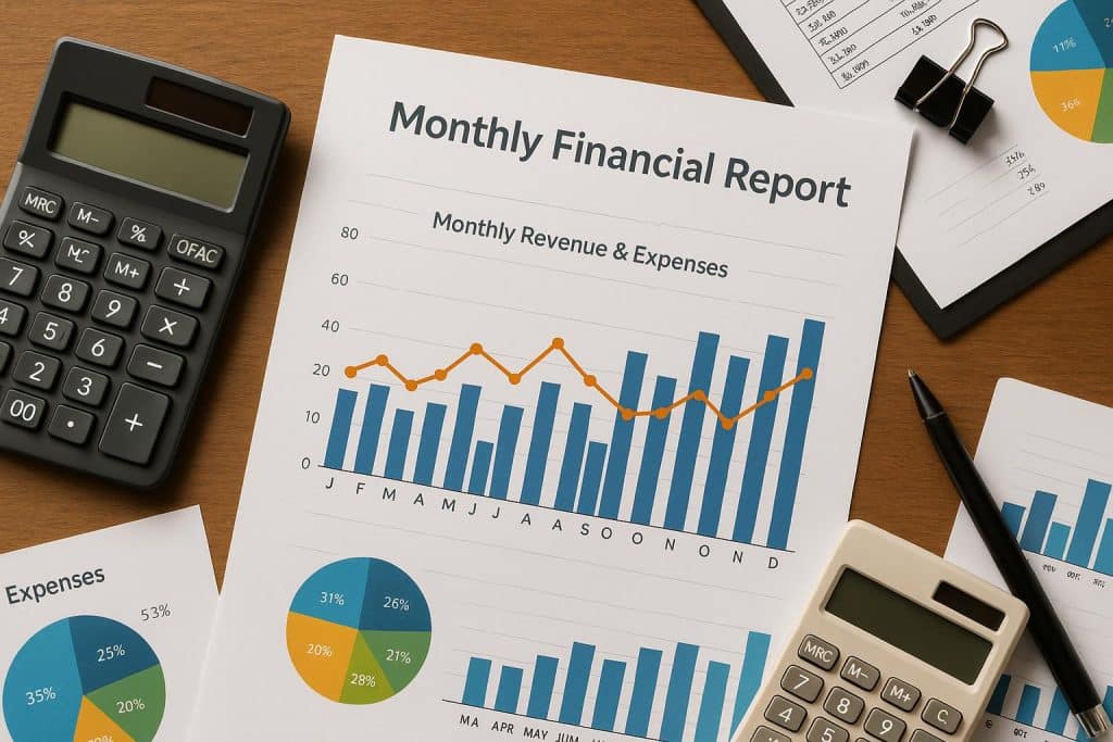 Not Getting Good Monthly Financials? Here’s What Else You’re Missing Stack of financial reports and charts highlighting missed insights from poor monthly financials