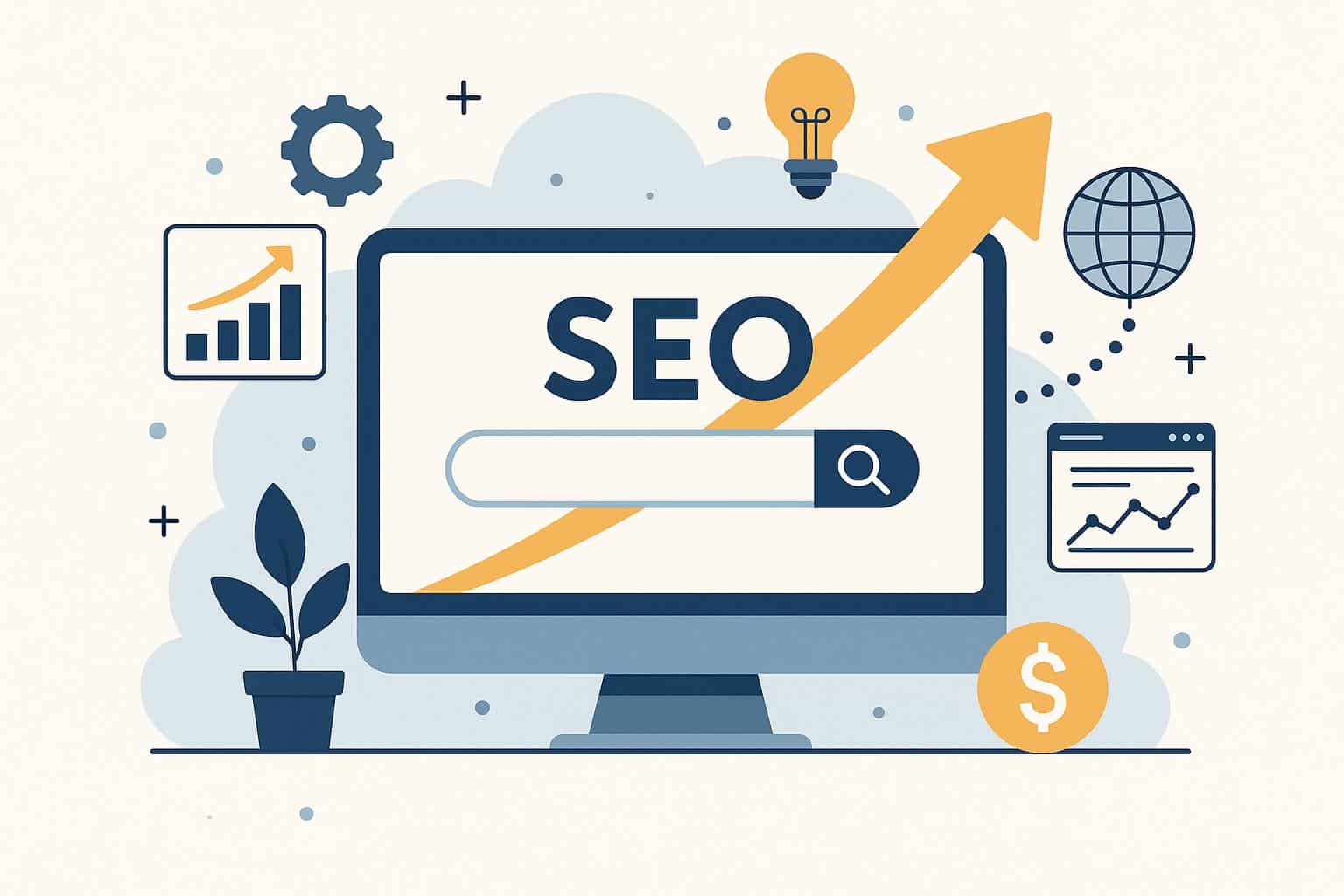 Magnifying glass highlighting digital growth charts representing SEO opportunities for businesses