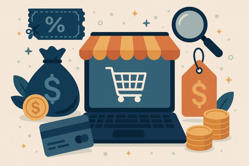 The Hidden Economy of Online Shopping: How Smart Consumers Are Saving More in the Digital Age Digital shopping cart filled with discounted products, representing online savings and smart consumers