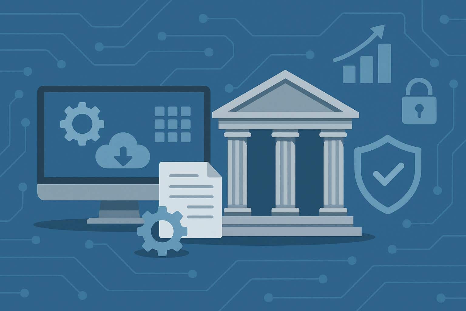 Scales of justice overlaying digital circuit board representing legal foundations in digital transformation
