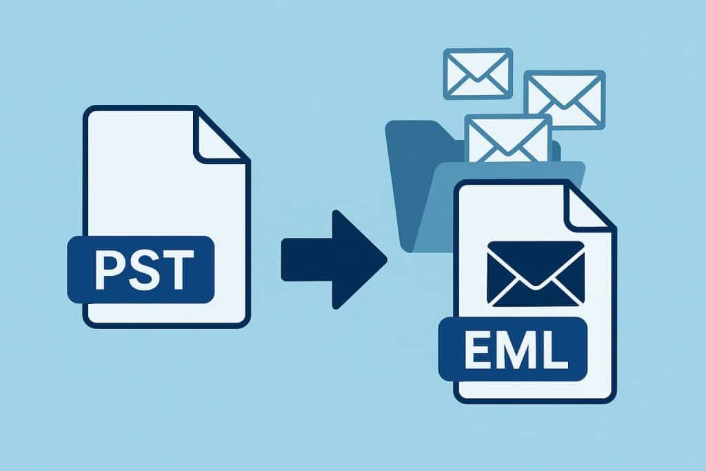 How to Extract Individual Emails from a PST File as EML Extracting emails from PST file to EML format step-by-step on a computer screen interface