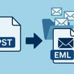 Extracting emails from PST file to EML format step-by-step on a computer screen interface