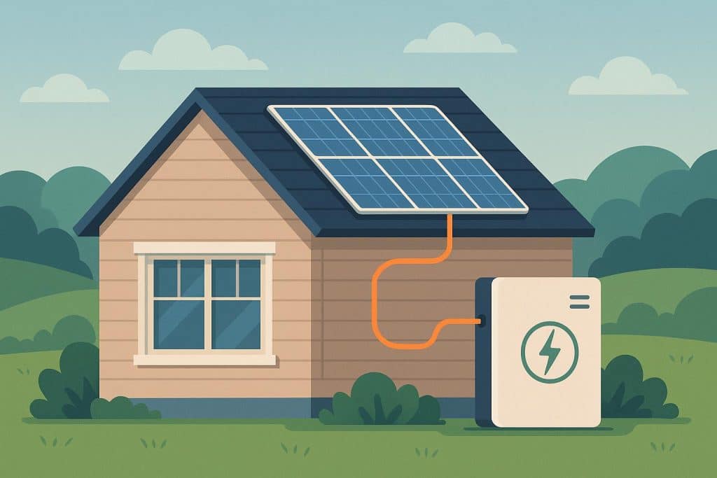 Home energy storage system with modern battery units installed in a residential garage